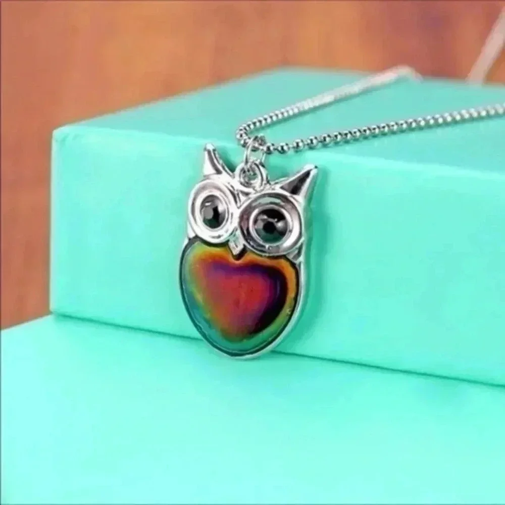 Temperature Changing Silver Mood Owl Necklace NWT